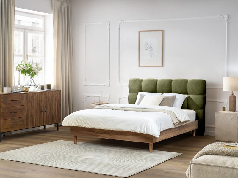  Bobochic lit kumo tissu lisse lattes massives pieds en bois naturel vert 180x200 KUMO - Conforama C