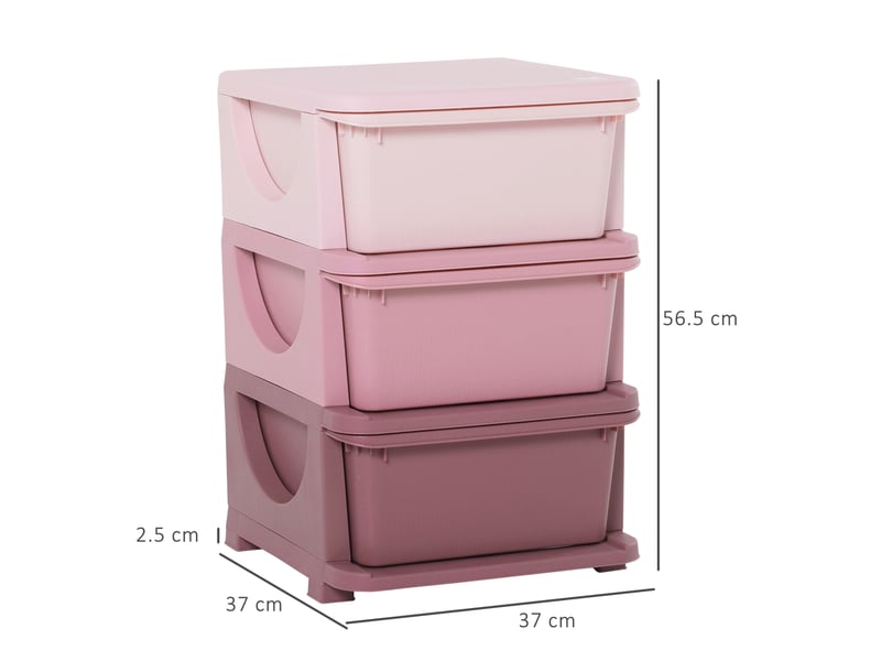  Commode à 6 tiroirs pour enfants de 3 à 6 ans, bords arrondis, meuble de rangement pour jouets en polypropylène, 37 x 37 x 56,5 cm, rose  - Conforama D