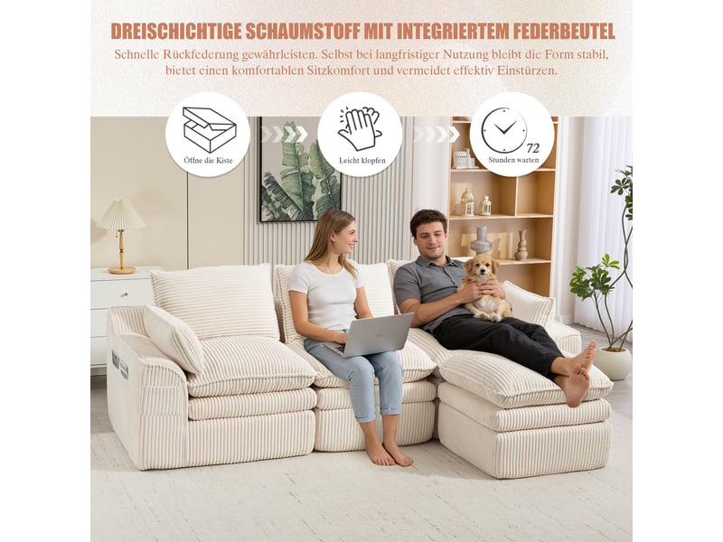  Canapé d'angle réversible fixe 3 places tissu beige canapé compressible - Conforama E