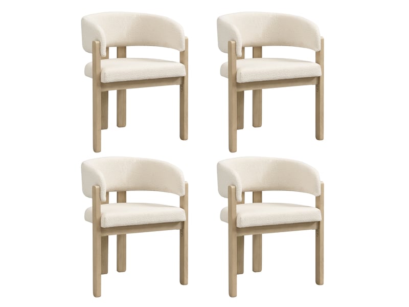 Lot de 4 chaises avec accoudoirs 60x51x80 cm en tissu bouclé beige, naturel - Conforama A