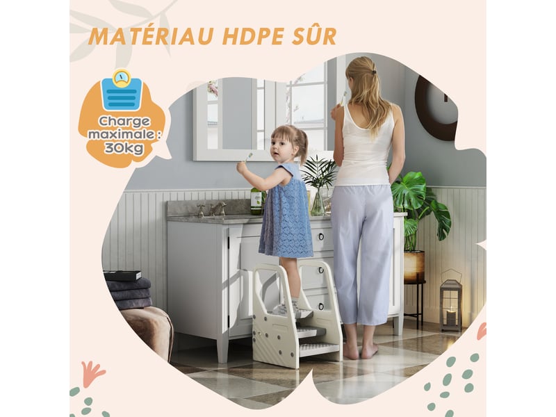  Marchepied enfant escabeau 3 marches pour enfants hauteurs réglables de 3 à 2 marches gris 43 x 42 x 65,5 cm  - Conforama E