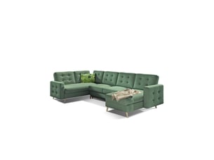 Canapé d'angle panoramique convertible hasgard u 326 cm vert avec coffre