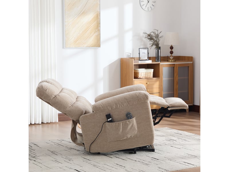  Fauteuil relax électrique releveur massant et chauffant en chenille beige clair Fay Lum - Conforama D