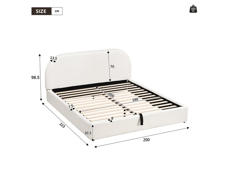  Lit coffre double 180 x 200 cm beige bouclé avec sommier à lattes  - Conforama E