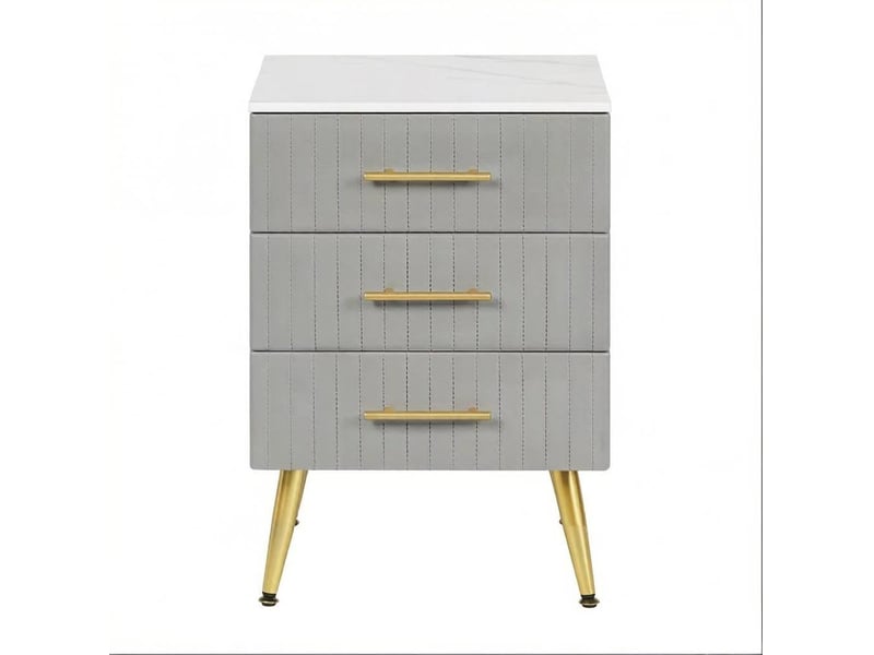  Table de chevet tcqpz 3 tiroirs velours gris pieds en métal dorés  - Conforama A