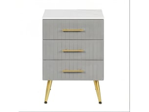Table de chevet tcqpz 3 tiroirs velours gris pieds en métal dorés