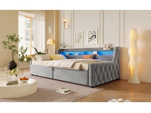 Lit coffre 90x200 cm <strong>LEYTN</strong>  <strong></strong> coloris gris