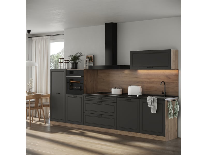 Vicco cuisine, anthracite campagnechêne doré, 340cm sans plan de travail - Conforama C