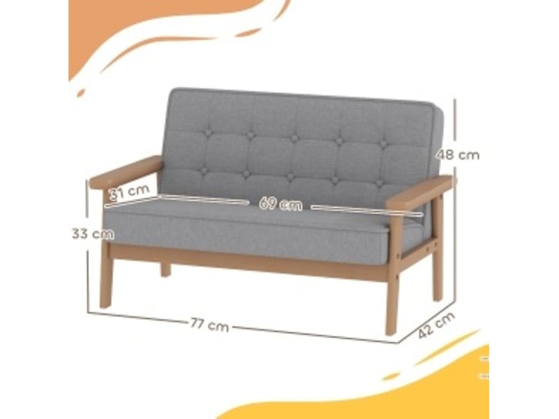  Canapé enfant 2 places 77x42x48 cm gris, tissu aspect velours, cadre en bois, rembourré 3 à 15 ans  - Conforama E