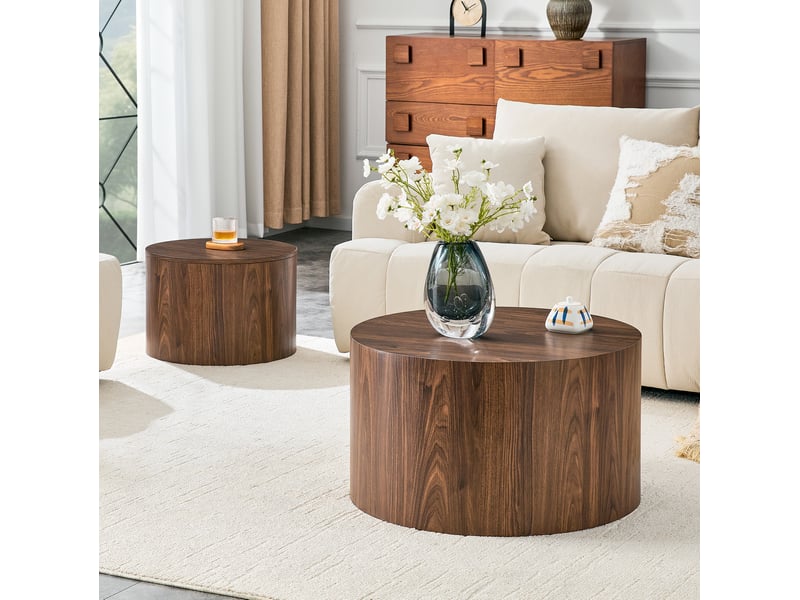  Ensemble de 2 tables basses gigognes rondes ø62,844 cm en mdf avec rangement noyer chicfurn  - Conforama C