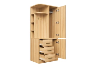 Armoire 70x50x170 cm, penderie, tiroirs, niches et crochets, étagères ouvertes, bois et mdf, couleur bois naturel