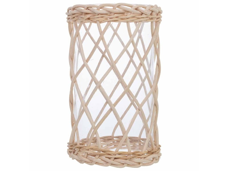  Bougeoir en verre doublé de fibres naturelles brunes, d9 x 17h cm  - Conforama B