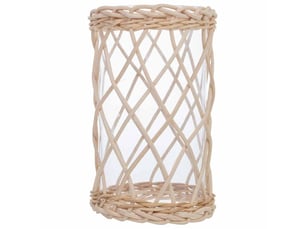 Bougeoir en verre doublé de fibres naturelles brunes, d9 x 17h cm