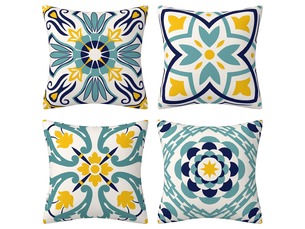 Lot de 4 housse de coussin - 45 x 45 cm lot de 4 taie d'oreiller extérieure imperméable imprimées florales housses de coussin boho farmhouse taie coussin canapé decoration pour terra, bleu