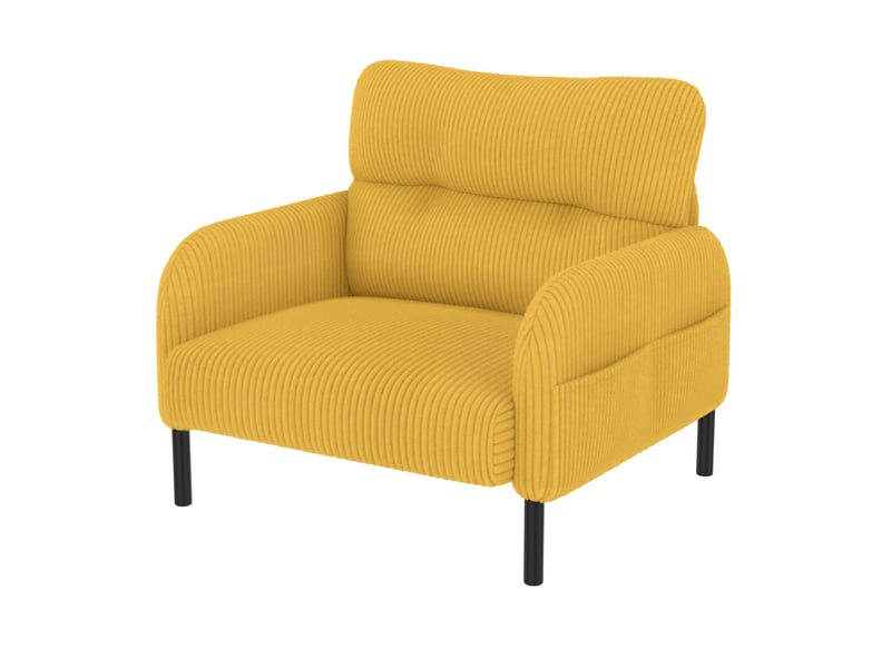  Fauteuil d'accent 67x75x79cm – fauteuil lounge individuel contemporain avec assise profonde et poches latérales double face – velours côtelé - jaune  - Conforama A