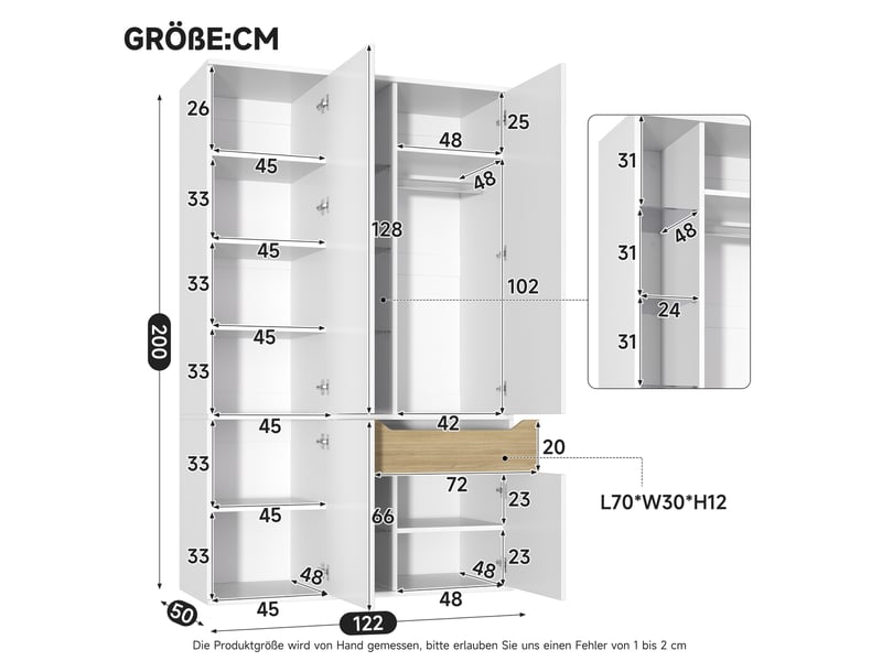  Armoire à portes battantes led avec vitrine 122x50x200 cm blanche  - Conforama C