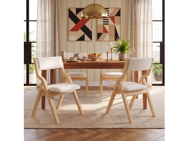  2 chaises pliantes pour salle à manger en bois beige, confortables et respirantes, pliables et compactes, style moderne pour salle à manger, salon, café  - Conforama C
