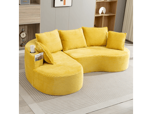 Canapé incurvé moderne avec porte-gobelets intégrés 250 x 152 x 82 cm rangement latéral