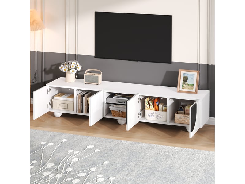  Meuble tv bas 180 x 40 x 41,5 cm blanc et noir avec rangement push-to-open  - Conforama D