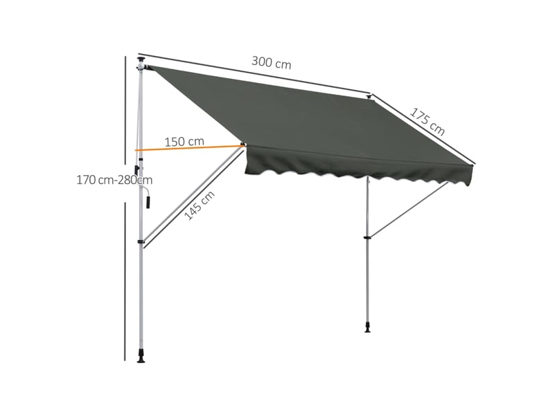  Store banne autoportant - 300 x 150 cm - manivelle - résistant au vent - toile polyester 180 gm² 300x150x280cm - Conforama C