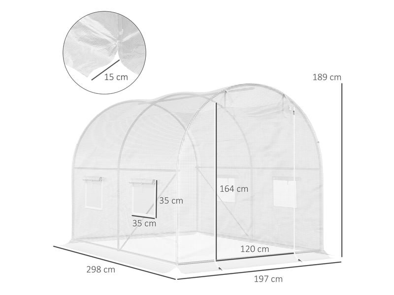  Serre de jardin tunnel 6 m² 3l x 2l x 1,9h m acier galvanisé renforcé diamètre 2,4 cm + pe haute densité fenêtres porte blanc  - Conforama E