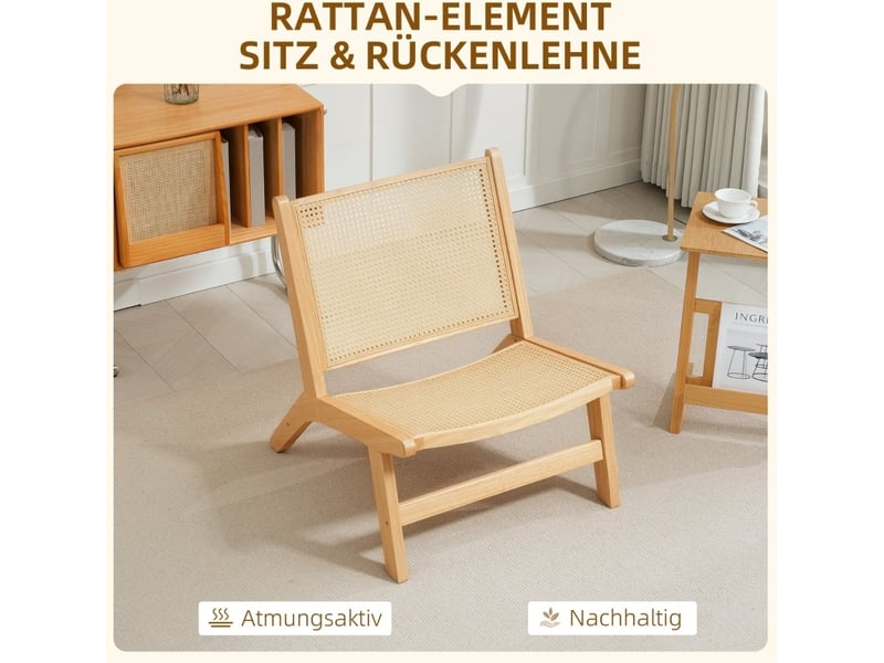  Fauteuil de lecture 64 x 70 x 74 cm – bois naturel – assise large et dossier en rotin, sans accoudoirs  - Conforama E