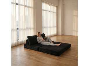 Canapé convertible 2 places 140x100x85 cm noir en velours côtelé, dossiers amovibles, sans accoudoirs