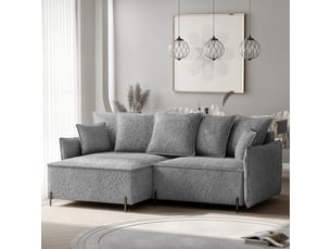 Canapé d'angle droit convertible <strong>IDOHOME</strong> <strong>MARCO</strong> 3 places Tissu gris avec coffre de rangement