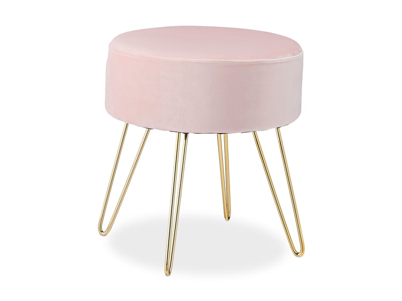  Pouf coiffeuse en velours moderne 40 x 45 cm assise décorative finition mate en velours rose poudré 13_0008312  - Conforama A