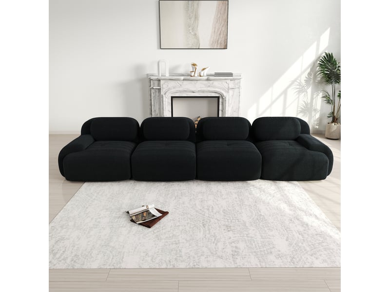  Canapé modulaire 4 places en velours côtelé avec assise 32d, structure sans cadre et base antidérapante, noir  - Conforama D