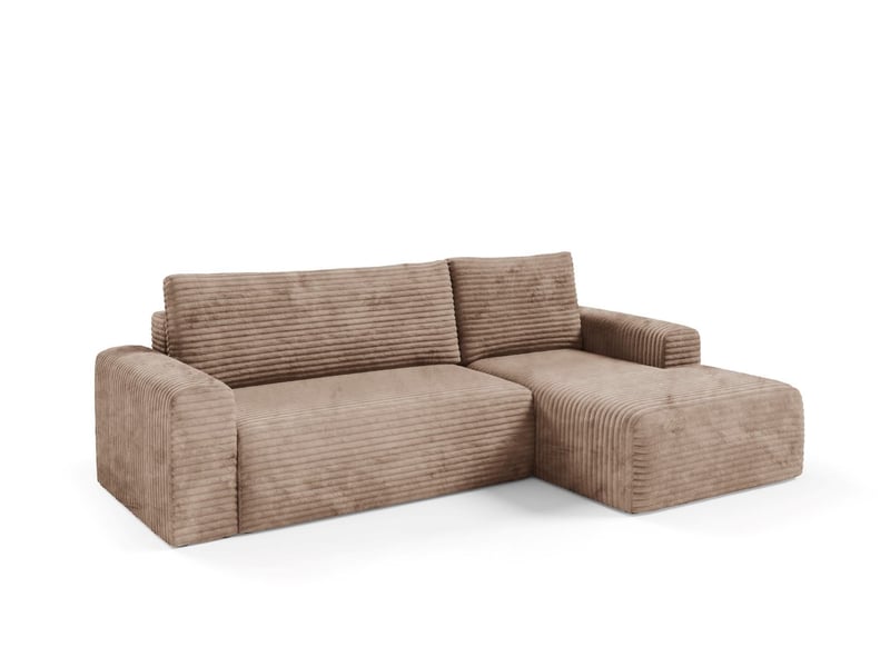  Canapé d'angle convertible en velours côtelé sontii braun  - Conforama C