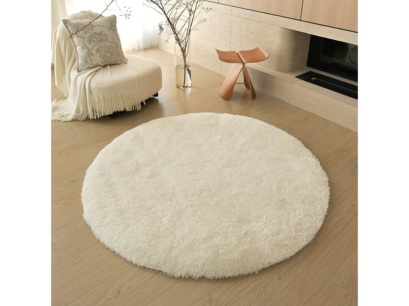  Tapis doux à poils longs - envers antidérapant - lavable - convient aux salons et aux chambres d'enfants - 80 cm de diamètre, blanc cassé  - Conforama A