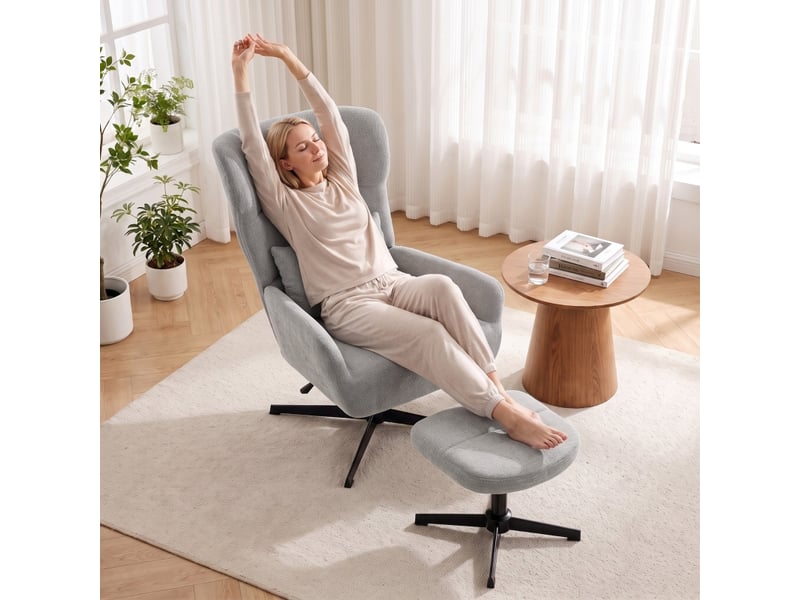 Fauteuil relax pivotant à 360 degrés, réglable en hauteur, avec repose-pieds et coussin lombaire pour salon - Conforama B