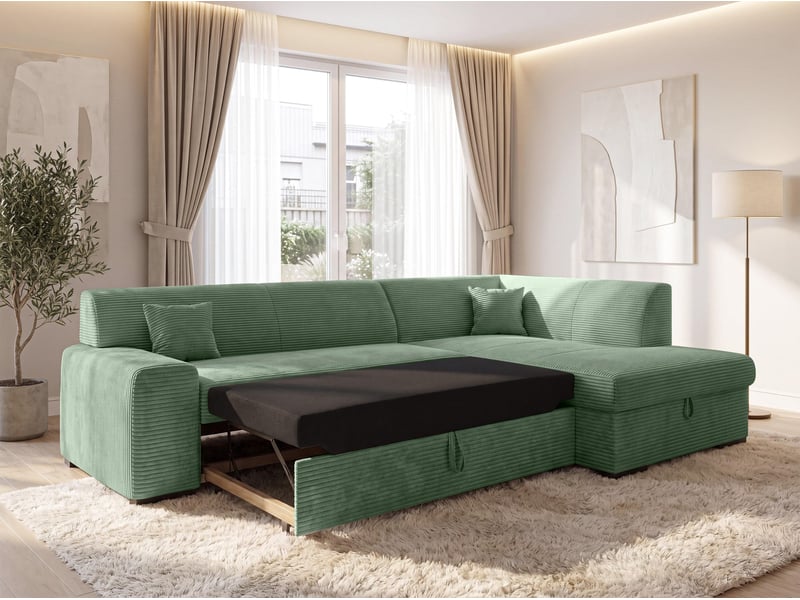 Canapé d'angle convertible lucera 260 cm avec coffre – vert sauge Lucera - Conforama B