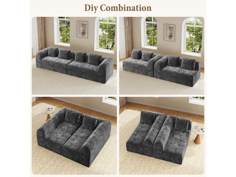  Canapé compressé modulable 3 places en chenille premium,aucun montage,mousse 32d haute résilience,canapé salon moderne gris,280x97x66cm 280x97x66CM - Conforama R