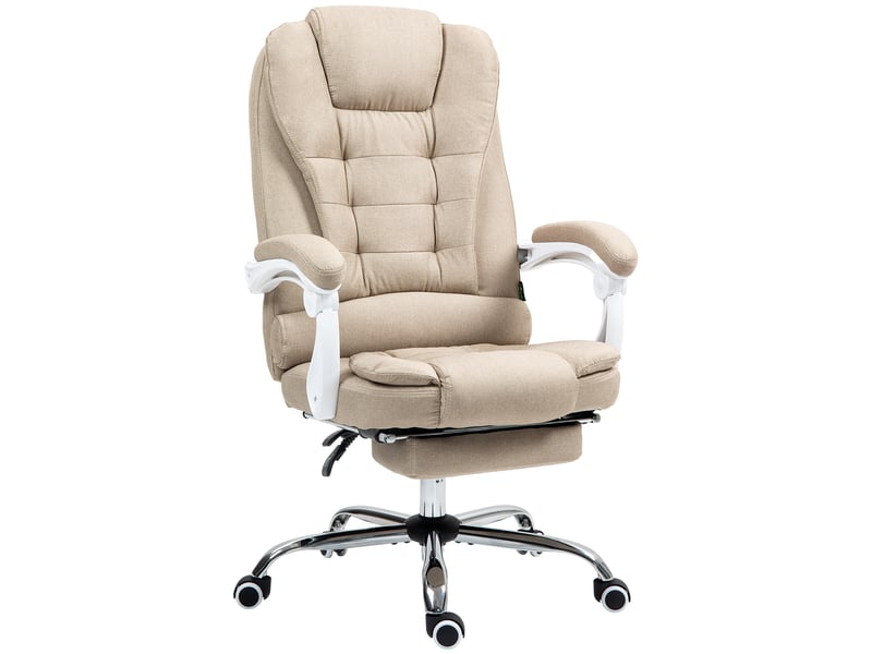 Fauteuil de bureau manager chaise pour ordinateur avec repose-pied dossier inclinable accoudoirs rembourrés en lin beige - Conforama A