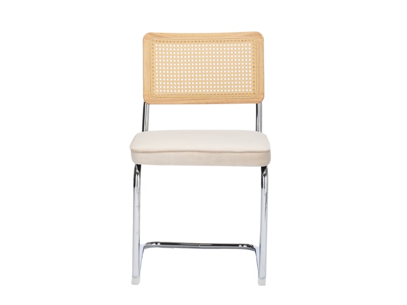 Lot de 2 chaises de salle à manger – velours beige, dossier rotin, base chrome - chaise idéales pour cuisine et salle à manger - style vintage - Conforama A
