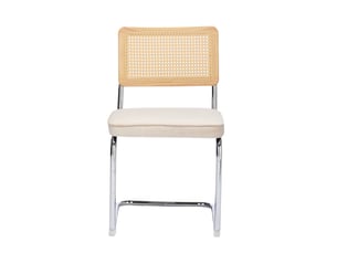 Lot de 2 chaises de salle à manger – velours beige, dossier rotin, base chrome - chaise idéales pour cuisine et salle à manger - style vintage