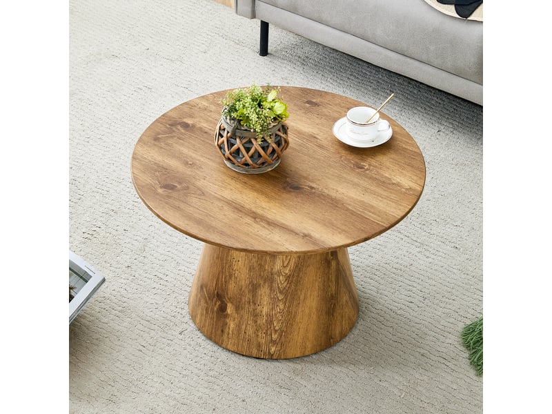 Tables basses gigognes rondes lot de 2 avec base évasée - lpospi - style wabi-sabi, mdf décor bois - naturel - Conforama C