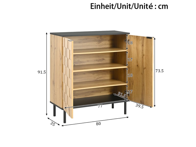  Meuble à chaussures 80x35x91,5 cm, armoire de rangement 2 portes avec revêtement imitation bois et capacité modulable  - Conforama C