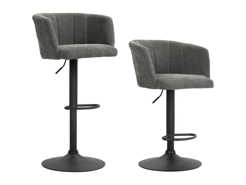  Ensemble de 2 tabourets de bar, dossier coquille, hauteur réglable, repose-pieds, pour cuisine ou salle à manger, piètement en métal, gris foncé  - Conforama A