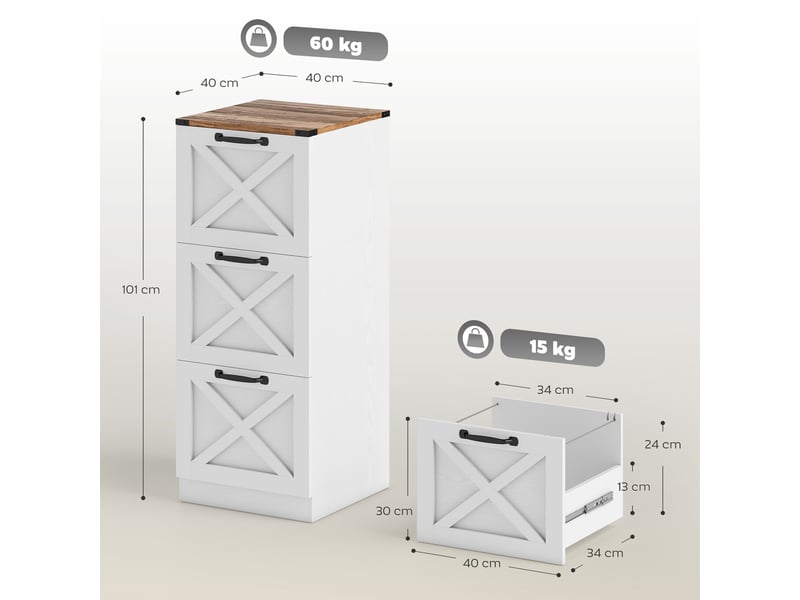  Caisson de bureau 3 tiroirs pour dossiers suspendus blanc 40 x 40 x 101 cm  - Conforama C