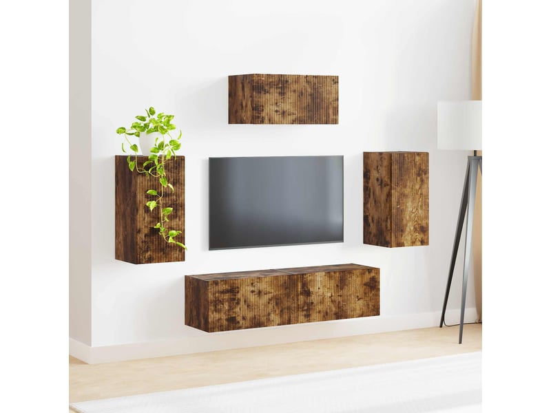  Ensemble meuble tv - banc tv - meuble de rangement 5 pcs chêne fumé bois d'ingénierie  - Conforama D
