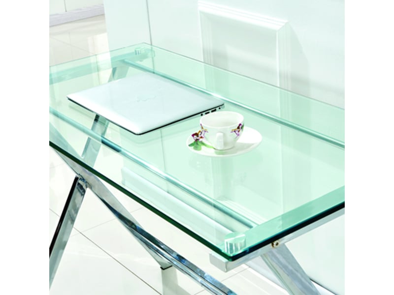  Bureau en verre trempé transparent pour ordinateur – plateau arrondi, table console canapé  - Conforama E
