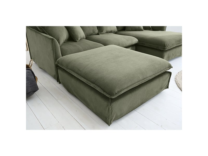  Pouf kalia – vert sauge – tissu côtelé – style contemporain  - Conforama C