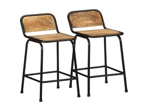 Lot de 2 tabouret de bar, chaise de bar pcs bois massif manguier brut