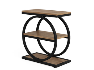 Table d'appoint 60x30x65 cm à 3 niveaux, style industriel, mdf et métal, noir et marron