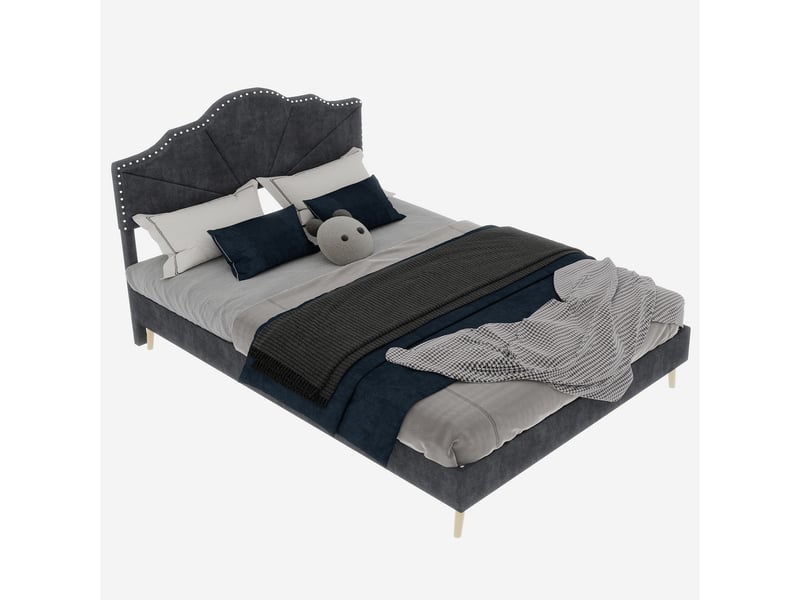  Lit 160x200 cm gris structure basse multifonction tête moelleuse sans matelas  - Conforama A