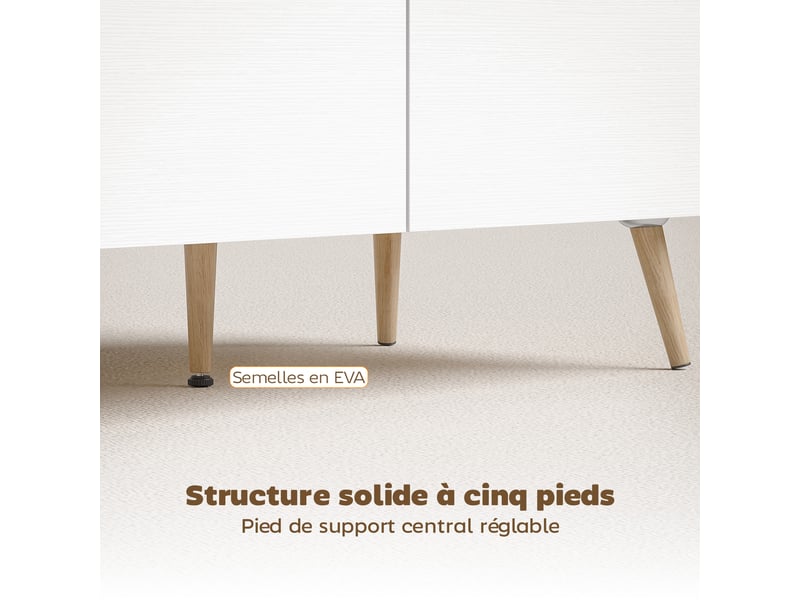  Table basse rectangulaire, table de salon moderne avec 2 tiroirs, 100x50x46cm, 5 pieds en bois de pin, chêne et blanc  - Conforama R