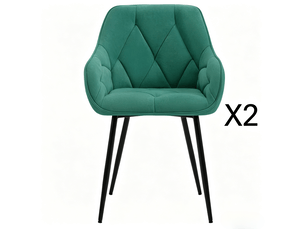 Lot de 2 chaises de salle à manger modernes avec dossier ergonomique, assise rembourrée en velours et assise en métal